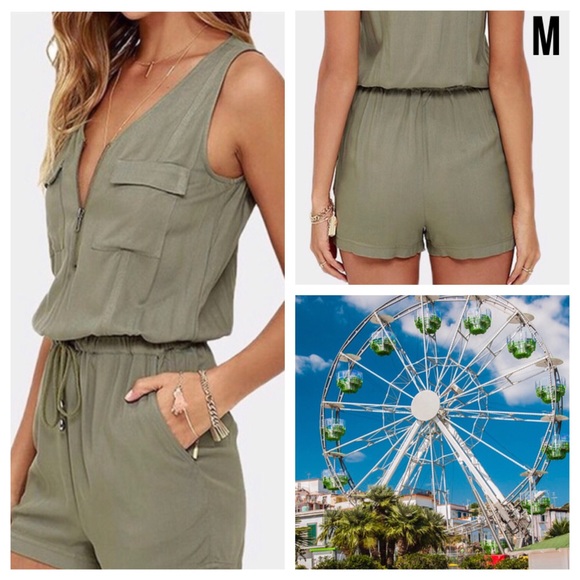 Pants - Zip Front Design V-neck Playsuit